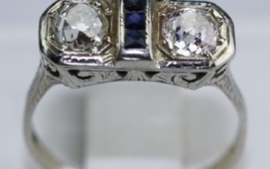 Antique Edwardian Mine Cut Diamond Sapphire Ring