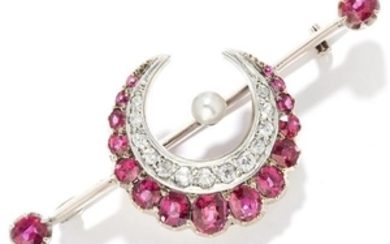 ANTIQUE RUBY AND DIAMOND BROOCH in yellow gold