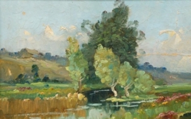 British School, early 20th century- River landscape;...