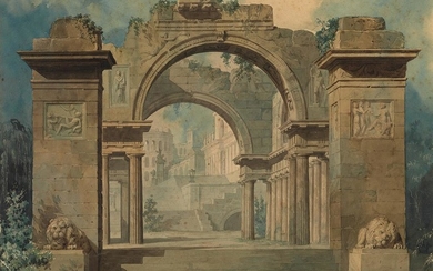 CARLO SALA (Italian, mid-19th century) An Architectural Capriccio with a Roman Triumphal Arch....