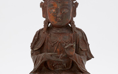 Chinese Gilt and Lacquered Bronze Seated Buddha