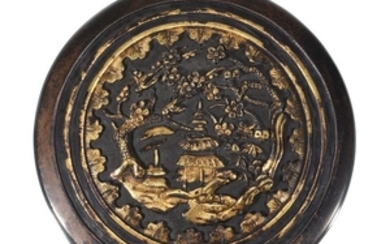 A Chinese gilt-bronze circular box and cover