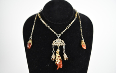 CHINESE SILVER AND CARNELIAN COURT NECKLACE