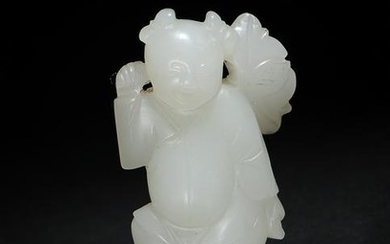 Chinese White Jade Carving of a boy, 18th Century