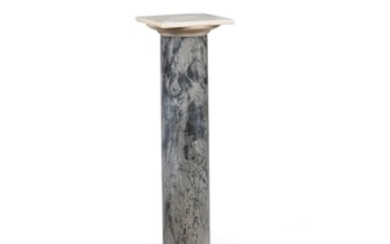 A Continental variegated grey and white marble mounted columnar pedestal