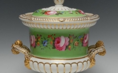 An English porcelain two-handled campana shaped wine
