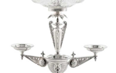 An English sterling silver and cut glass epergne