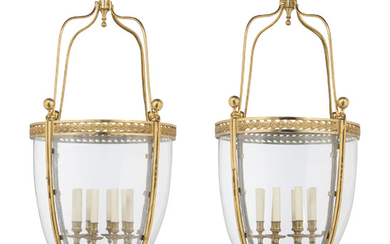 A PAIR OF FRENCH LARGE ORMOLU LANTERNS, 20TH CENTURY, OF RESTAURATION STYLE