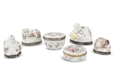 A group of six Continental porcelain and enameled metal...