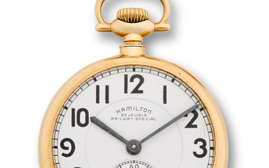 Hamilton. A fine 14K gold open face railroad watch