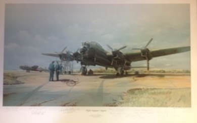 Lancaster F of Freddie multiple signed print Flight Engineers report by Maurice Gardner, approx. 27 x 17 inches. Signed 11...
