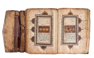 A large Sub-Saharan Qur'an, copied by Rasul Muhammad Sali'Allah, in Arabic, bound decorated manuscript on paper [probably Ethiopia, dated 23 Jumada al-Akhir 1260 AH (1844 AD)]