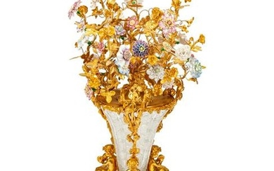 A Louis XVI Style Gilt-Bronze, Cut-Glass and Porcelain