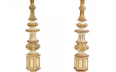 A pair of painted and partially gilt Swedish torcheres. Ca. 1870. H. 142 cm. (2).