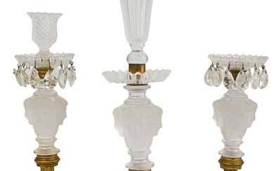 (3 Pc) Baccarat Crystal and Bronze Candlestick Set