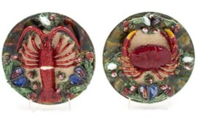 * A Pair of Portuguese Palissy Style Ceramic Plaques