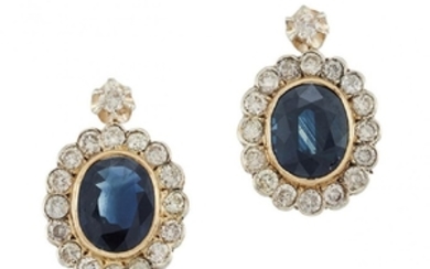 A pair of sapphire and diamond cluster...