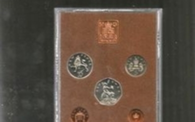 UK GB 1974 Proof coin set, mounted in a plastic display case, with a protective outer case. The coins and display case were......