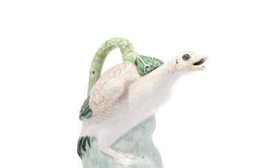 AN UNUSUAL CHINESE BISCUIT 'GOOSE' EWER AND COVER, PROBABLY LATE QIANLONG PERIOD (1736-1795)