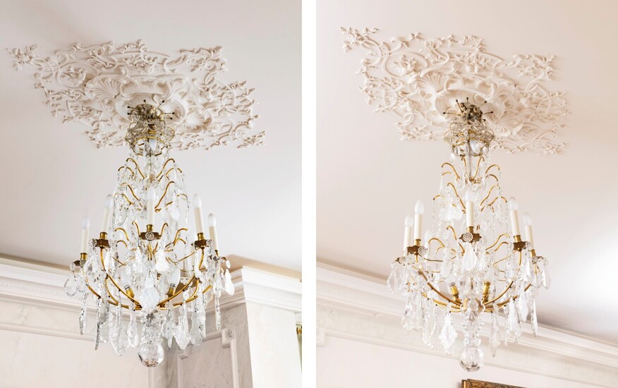 A pair of gilt-bronze and glass chandeliers in Louis XV style, Paris, late 19th century