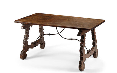 An Italian Baroque Walnut and Iron Library Table