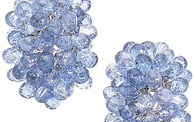 Sapphire, White Gold Earrings The earrings feature sapphire...