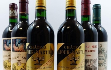 6 bouteilles 2 bts : CHÂTEAU SIRAN 1995 Margaux (étiquettes tachées)
