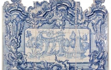 61047: A Large Portuguese Three-Panel Azulejo Tile Scre