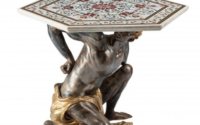 61047: An Italian Carved Partial Gilt Wood Figural Tabl