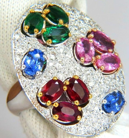 7.26CT NATURAL SAPPHIRE EMERALD RUBY DIAMONDS SECTIONAL COCKTAIL RING 18KT+