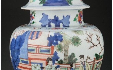 78047: A Chinese Wucai Covered Jar 15-7/8 x 9-1/2 inche