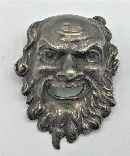 .800 SILVER BACCHUS FACE BROOCH, marked 800.