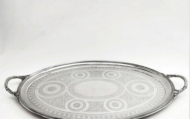 ANTIQUE VICTORIAN OVAL STERLING SILVER TRAY 1886