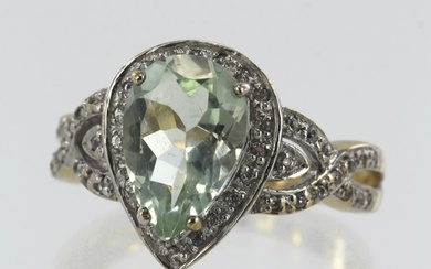 9ct yellow gold diamond and prasiolite cluster ring, pear cu...