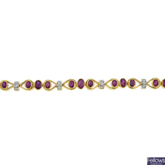 A 18ct gold ruby and diamond bracelet.