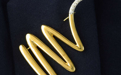 A 1980s 18ct gold brilliant-cut diamond 'Scribble' brooch, by Paloma Picasso for Tiffany & Co.
