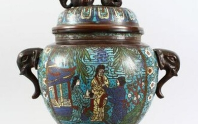 A 19TH CENTURY CHINESE CLOISONNE ENAMEL CENSER AND