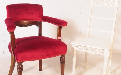 A 19th century Victorian upholstered easy armchair. Having a...