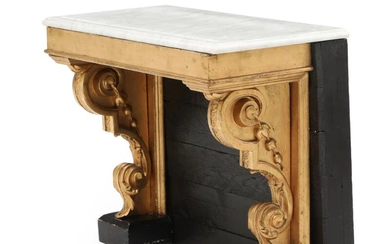 A 19th century late Empire giltwood console with white marble top, richly...