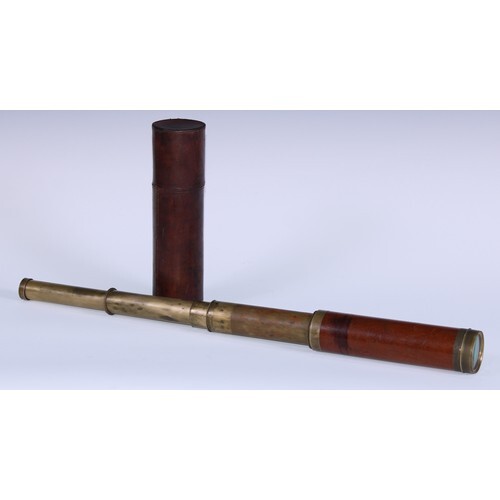 A 19th century mahogany and brass four-draw telescope, by Gi...