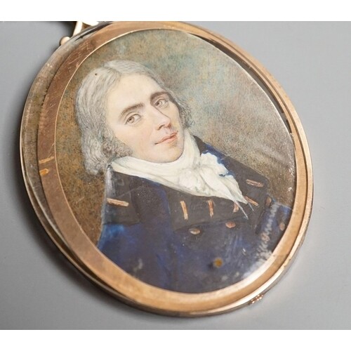 A 19th century portrait miniature on ivory of a gentleman in...