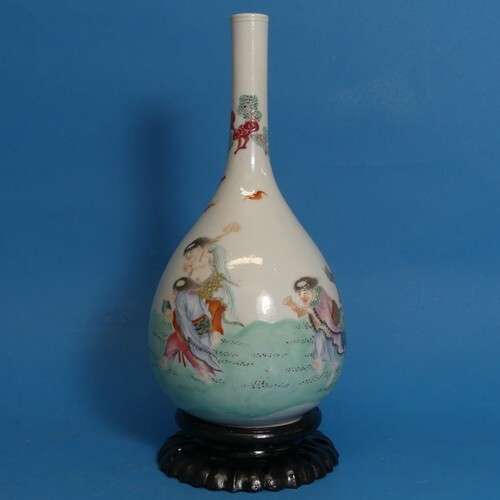 A 19thC Chinese porcelain famille rose Bottle Vase, the ovoi...