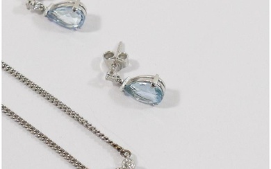 A 9 carat white gold aquamarine and diamond pendant necklace...