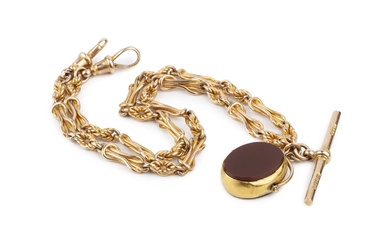 A 9ct gold double Albert watch chain, marked for J...
