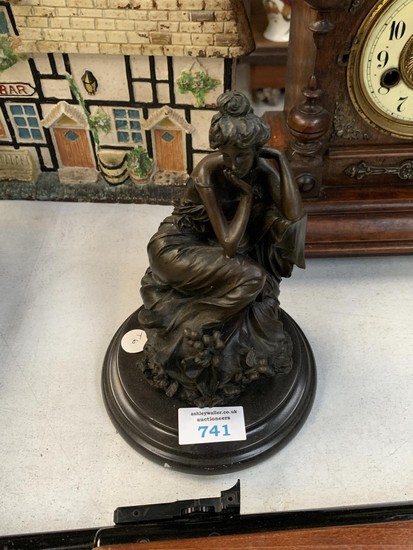 A BRONZE MODEL OF A LADY ON MARBLE BASE, SIGNED