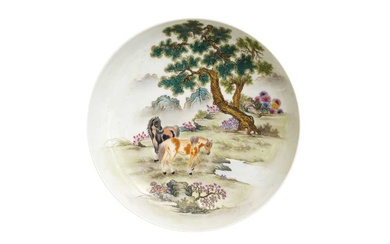 A CHINESE FAMILLE-ROSE 'HORSES' DISH