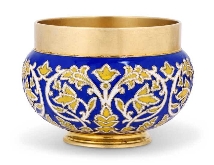 A CLOISONNÉ ENAMEL SILVER-GILT BOWL, MARKED FABERGÉ, WITH THE WORKMASTER'S MARK OF MICHAEL PERCHIN, ST PETERSBURG, CIRCA 1890, SCRATCHED INVENTORY NUMBER 57994
