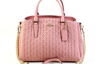 A COACH SAGE CARRYALL PINK PETAL QUILTED LEATHER BAG; with gold tone hardware incl. detachable adjustable part chain shoulder strap,...