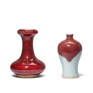 A COPPER-RED-GLAZED GARLIC-HEAD VASE AND A FINE COPPER-RED-DECORATED MEIPING, QING DYNASTY, 18TH CENTURY