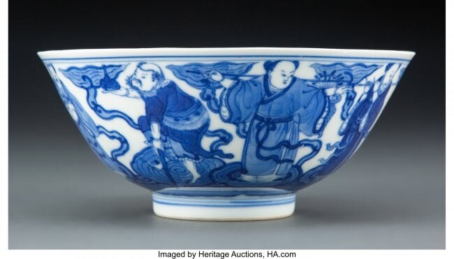A Chinese Blue and White Eight Immortals Bowl Ma